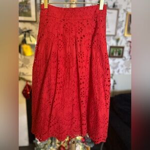 Elegant Orange Red Eyelet Skirt